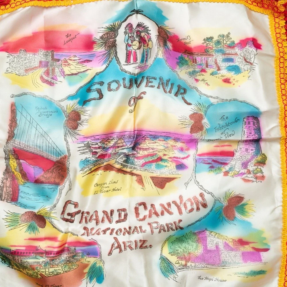Vintage 1940s Souvenir Grand Canyon Arizona State Silk Souvenir Pillow Case Sham
